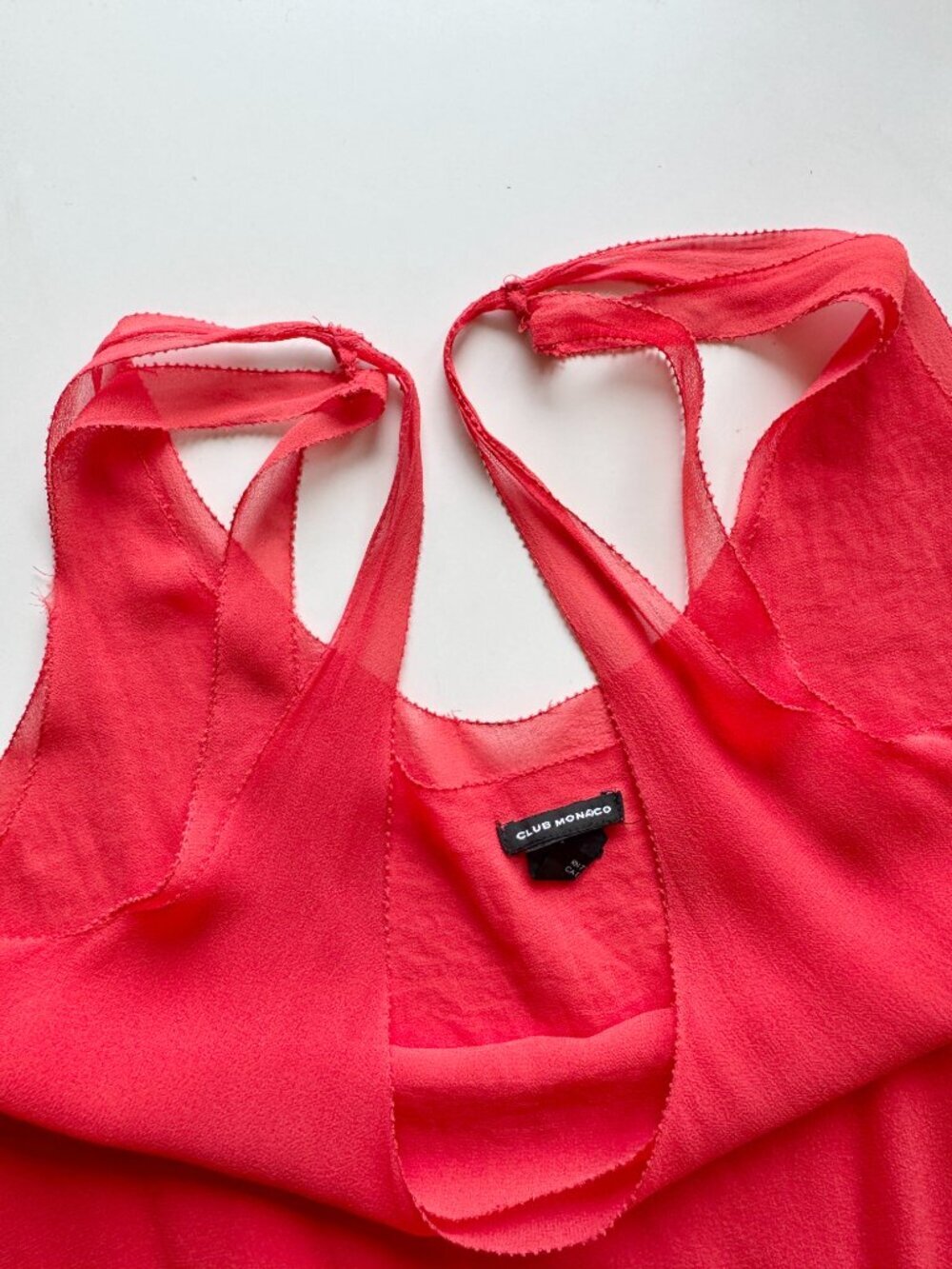 CLUB MONACO Coral Red Silk Georgette Ruffle Layered A-Line Tank, Size S - Picture 7 of 10